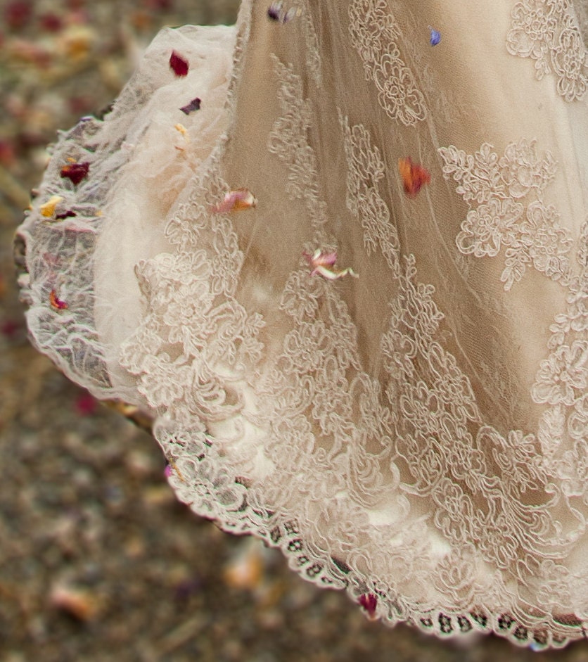 Dreamy Champagne Lace & Silk Wedding Dress with Swarovski hand beading