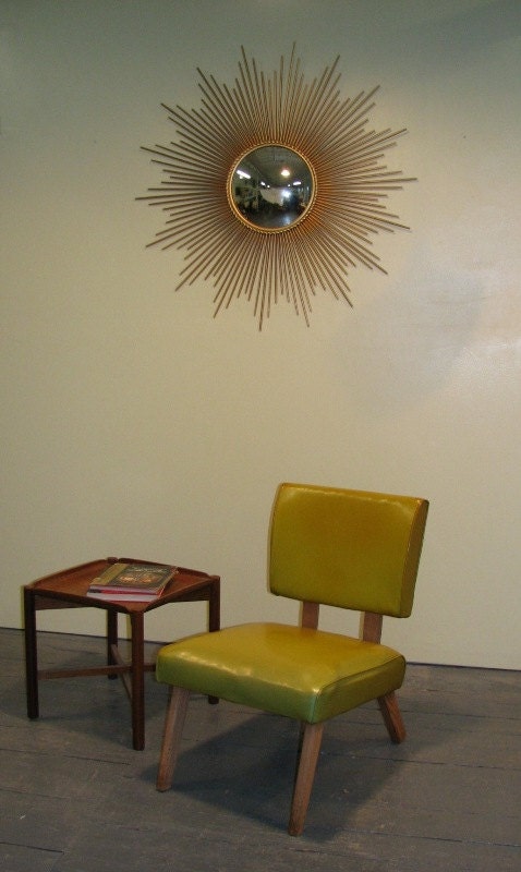 Mid Century Modern lime green vinyl upholstered lounge chair