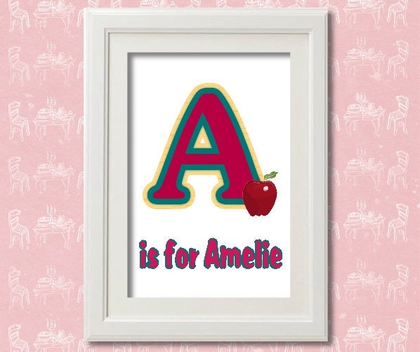 Personalized letter with your kid name-The A is for apple - 8x10" / 20x25cm