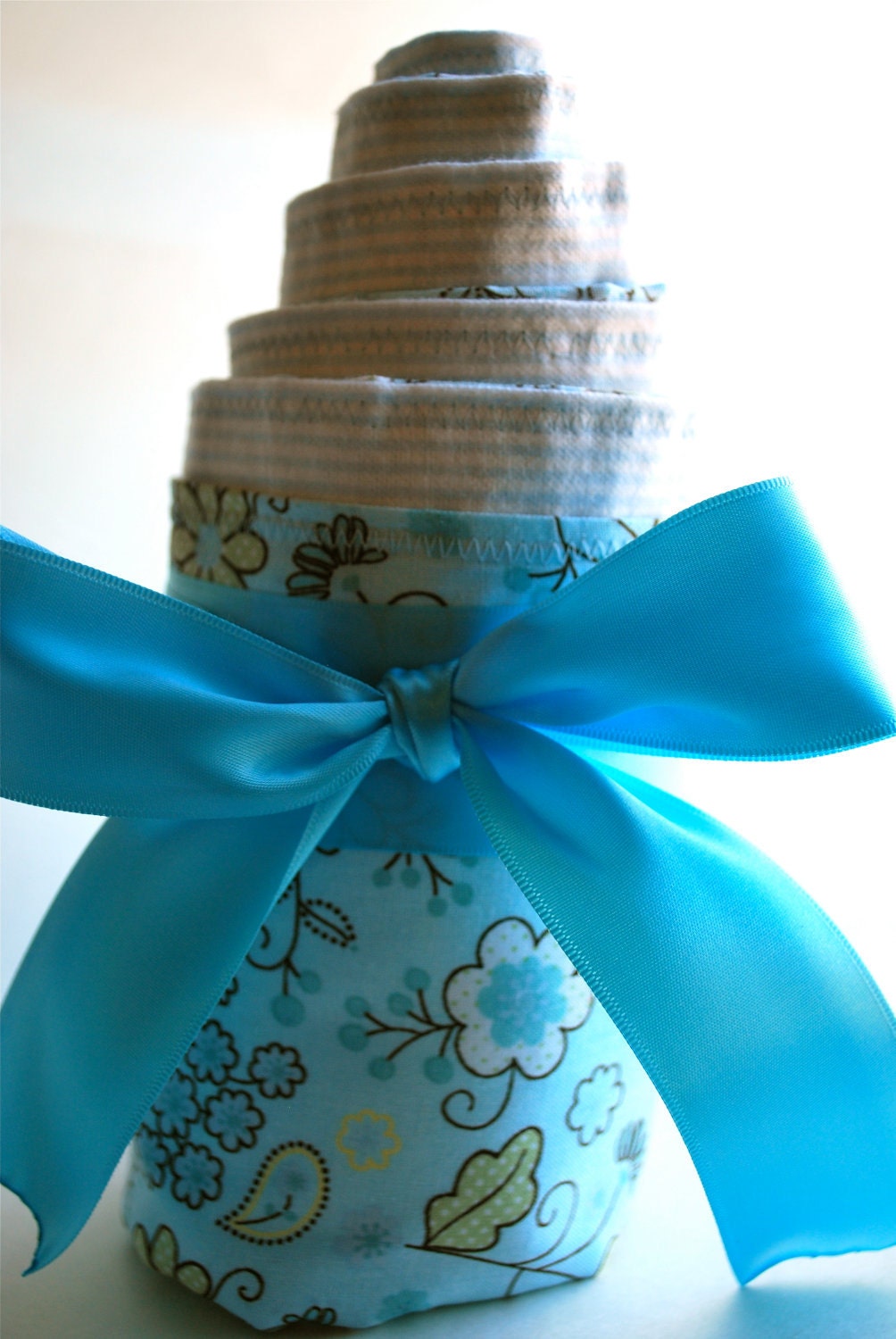 Cupcake Swaddle - Whimsical Blue, Grayed Jade Print with Classic Blue and White Stripes Cotton/Flannel Blanket (S)