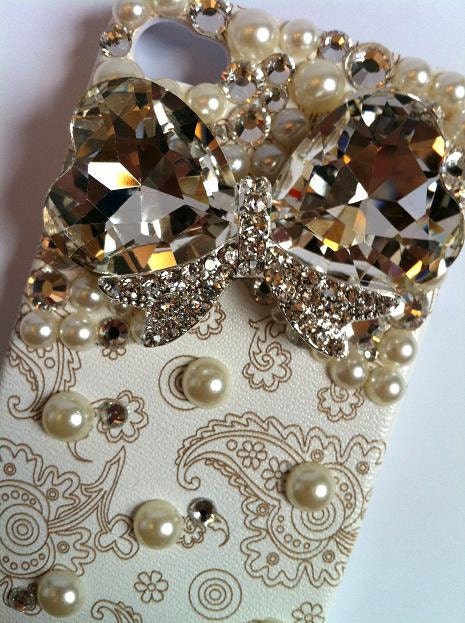 Bling Rhinestone Phone Case Jewel Bow iPhone 4/ 4S Retro Floral Paisley