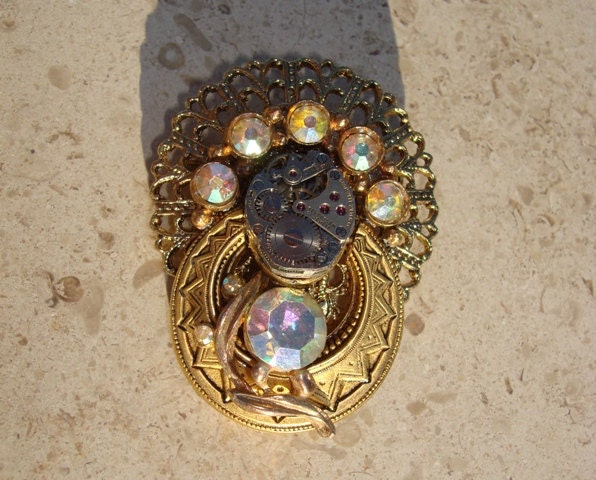 Vtg Art Deco SteamPunk Brooch Pin