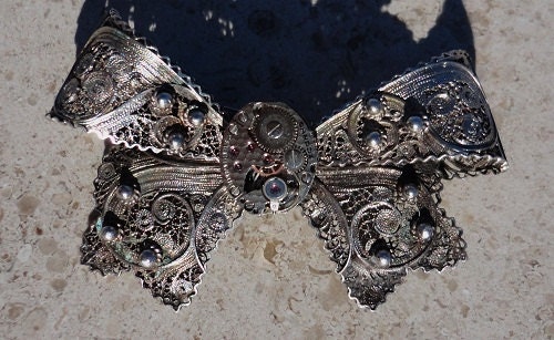 Antique Filigree Steampunk Gothic  Metal Brooch
