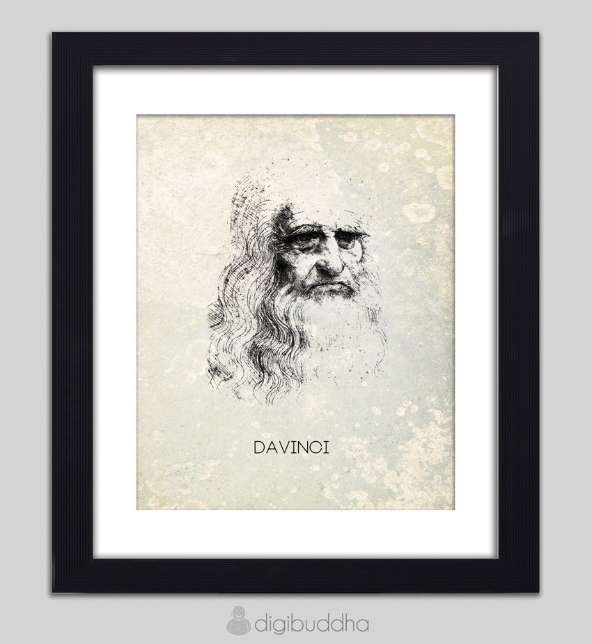 DaVinci Art Prints Set of 4 Old Man Self Portrait Skull Vitruvian Man Hand Drawn DaVinci Wall Art Prints Home Decor 8x10 Vintage Rustic Art