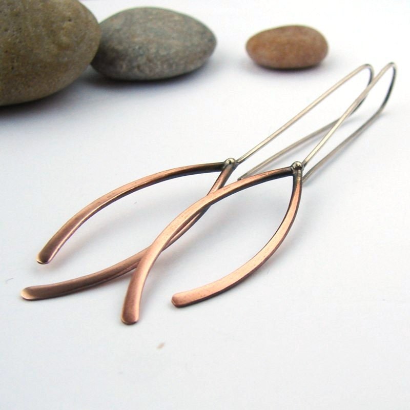 Branch earrings. Copper and silver minimalist earrings