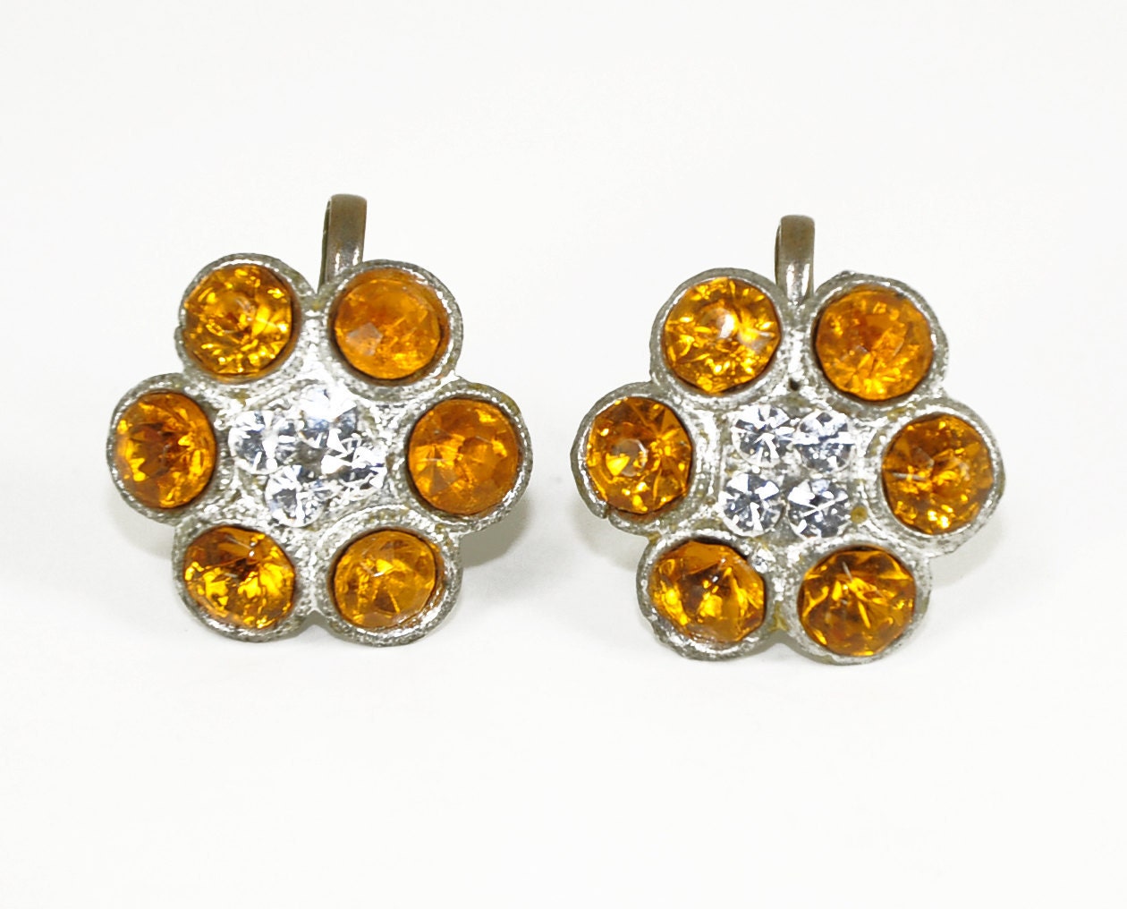 Citrine Rhinestone Earrings Vintage Yellow Topaz
