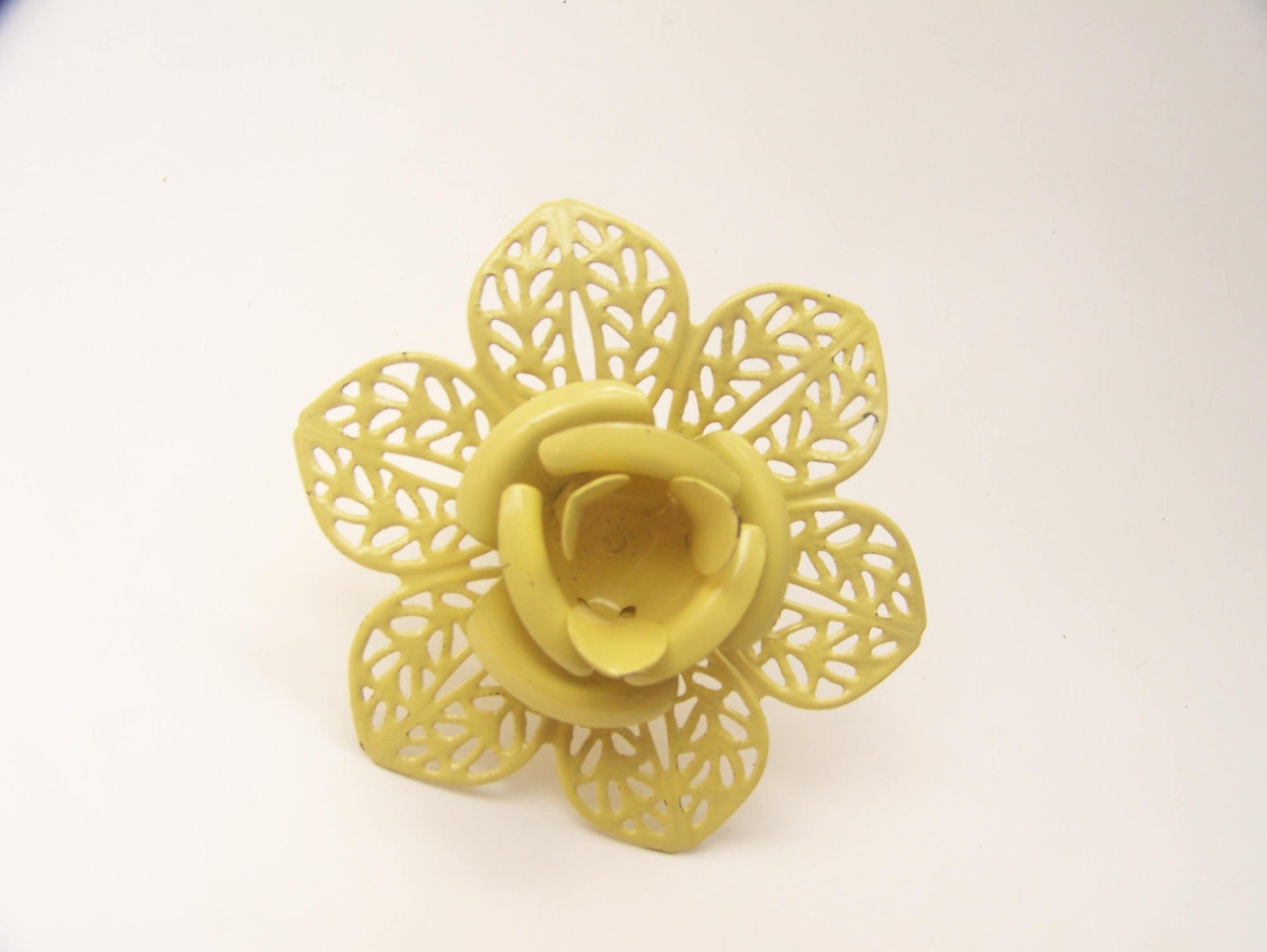 Flower Ring Vintage Pastel Yellow Leaves Petals Blossom Floral Filigree Painted Adjustable Spring What the Funk on Etsy
