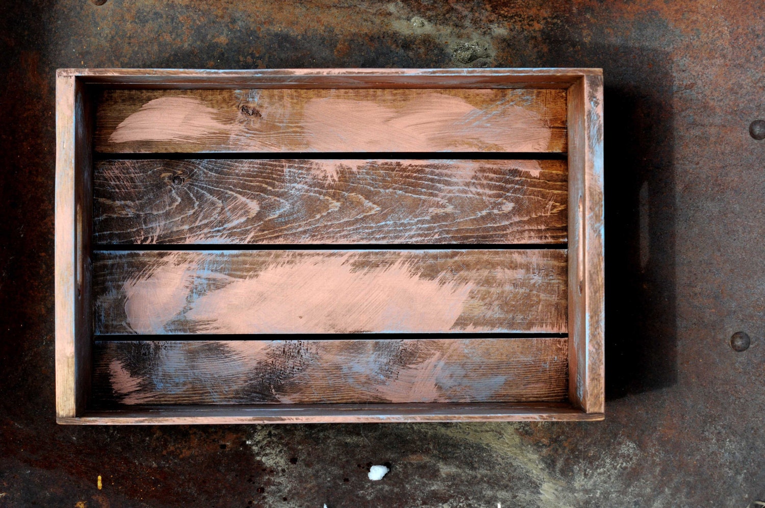 NEWBORN Photography Prop Crate . Copper with a Splash of Turquoise on a dark stain.  Ready to Ship