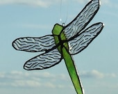 Stained Glass Green Dragonfly Suncatcher