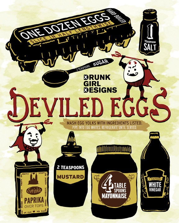Illustrated Recipe - Deviled Eggs -11"x14" Print