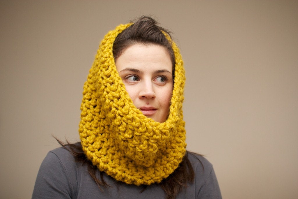 Chunky Crochet Cowl Snood in Mustard Yellow