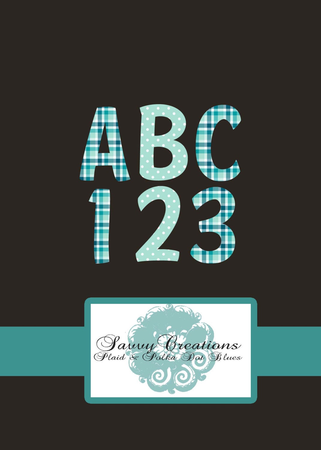 Plaid and Polka Dot Blues - Digital Alphabet and Numbers in JPEG and PNG Il_170x135