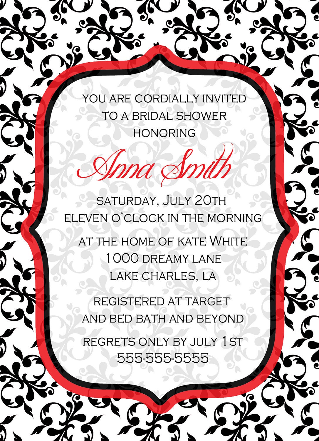 Black and White Damask Digital Invitation - Bridal Shower Invitation, Wedding Invitation, Baby Shower Invitation or Birthday Il_570xn