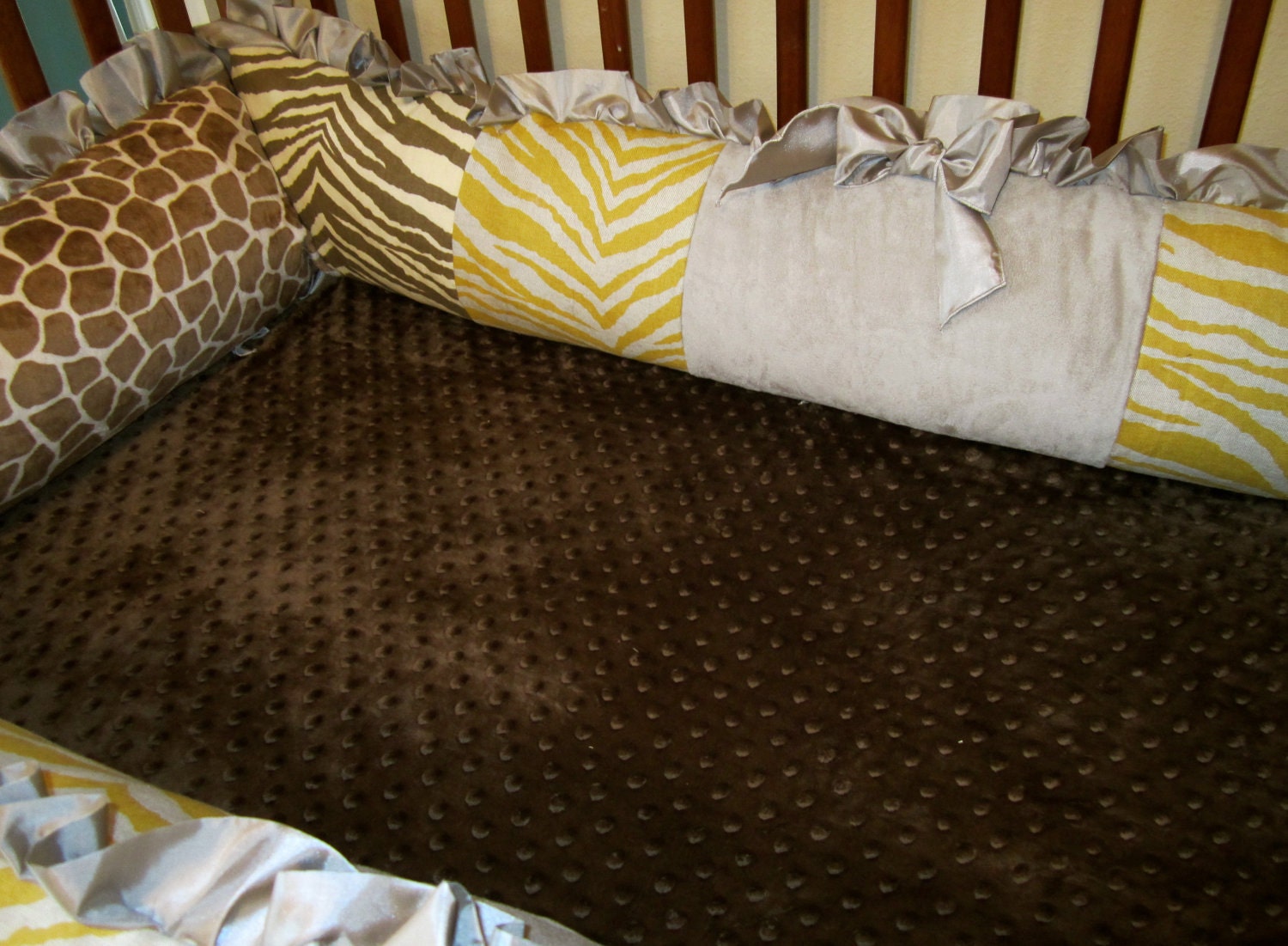 Baby Crib bedding set Animal Print Yellow brown