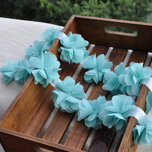 2 yards Lace Trim High Quality Light Blue Green Chiffon Flower Lace Trim DIY Handmade Accessory YD0337