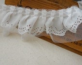 White Chiffon Fold Lace Trim Hollow Tulle Lace DIY Handmade Accessory 2.1 Inches Wide 2 Yards A-0524