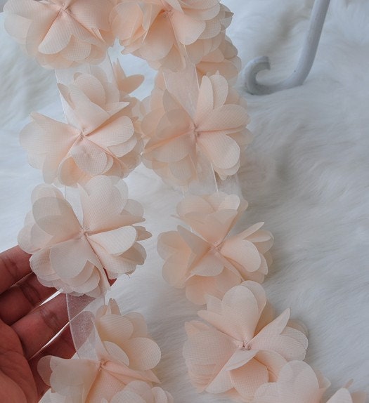 2 yards High Quality  Ivory Chiffon Flower Lace Trim DIY Handmade Accessory  A0809