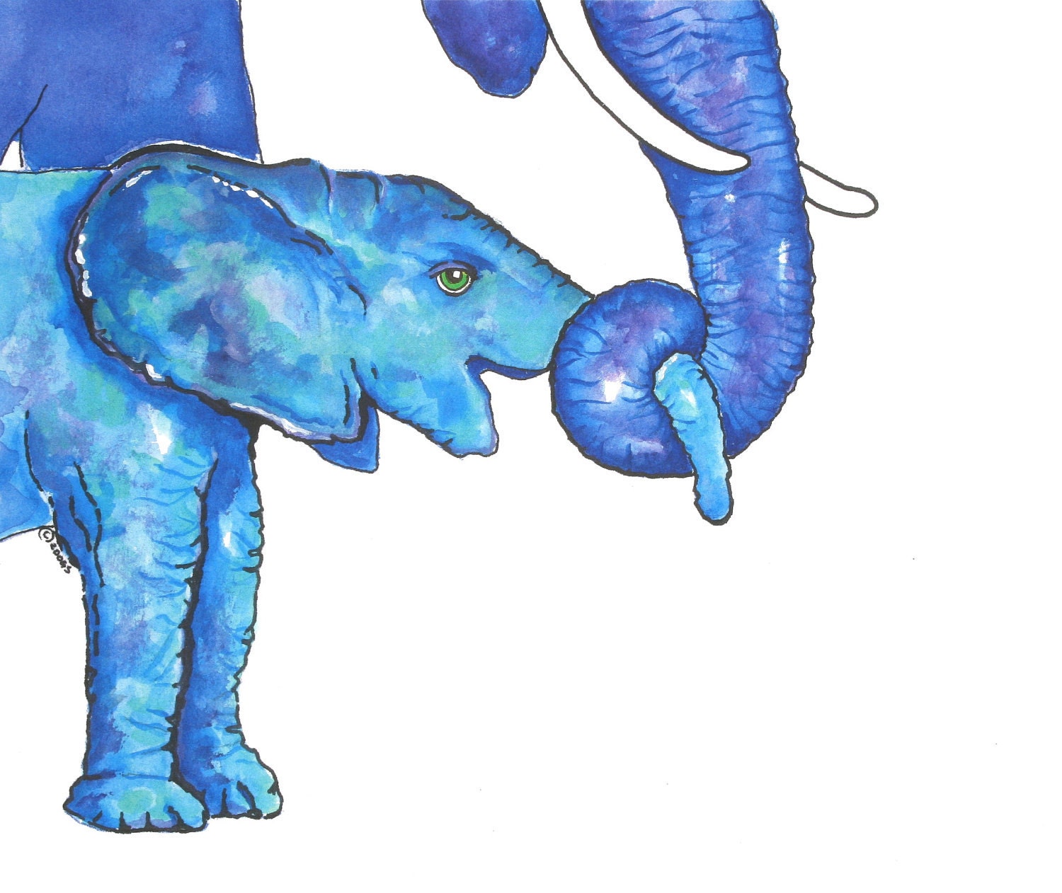 Elephant art print Mom and Baby elephant wall art Childrens art Nursery decor Zebra print of a watercolor