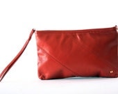 Halston - Simple and Sleek - Red Leather Clutch - Vintage 70's