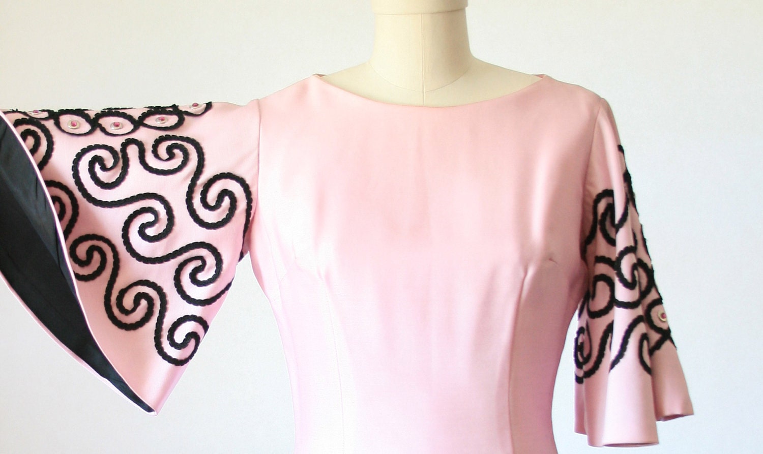 Pink Rhinestone Dress with Black Frog Lace - CUTE - Size 6