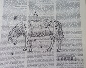 Aries - Zodiac - Dictionary Art Print - Upcycled Vintage Paper - 7-3/4 x 10-3/4