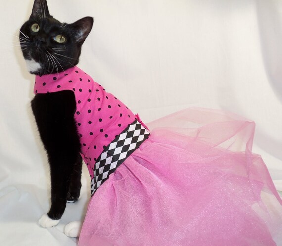 CoolCats Pink and Black Polka dot Cat Tutu Dress for Birthday Party or Easter