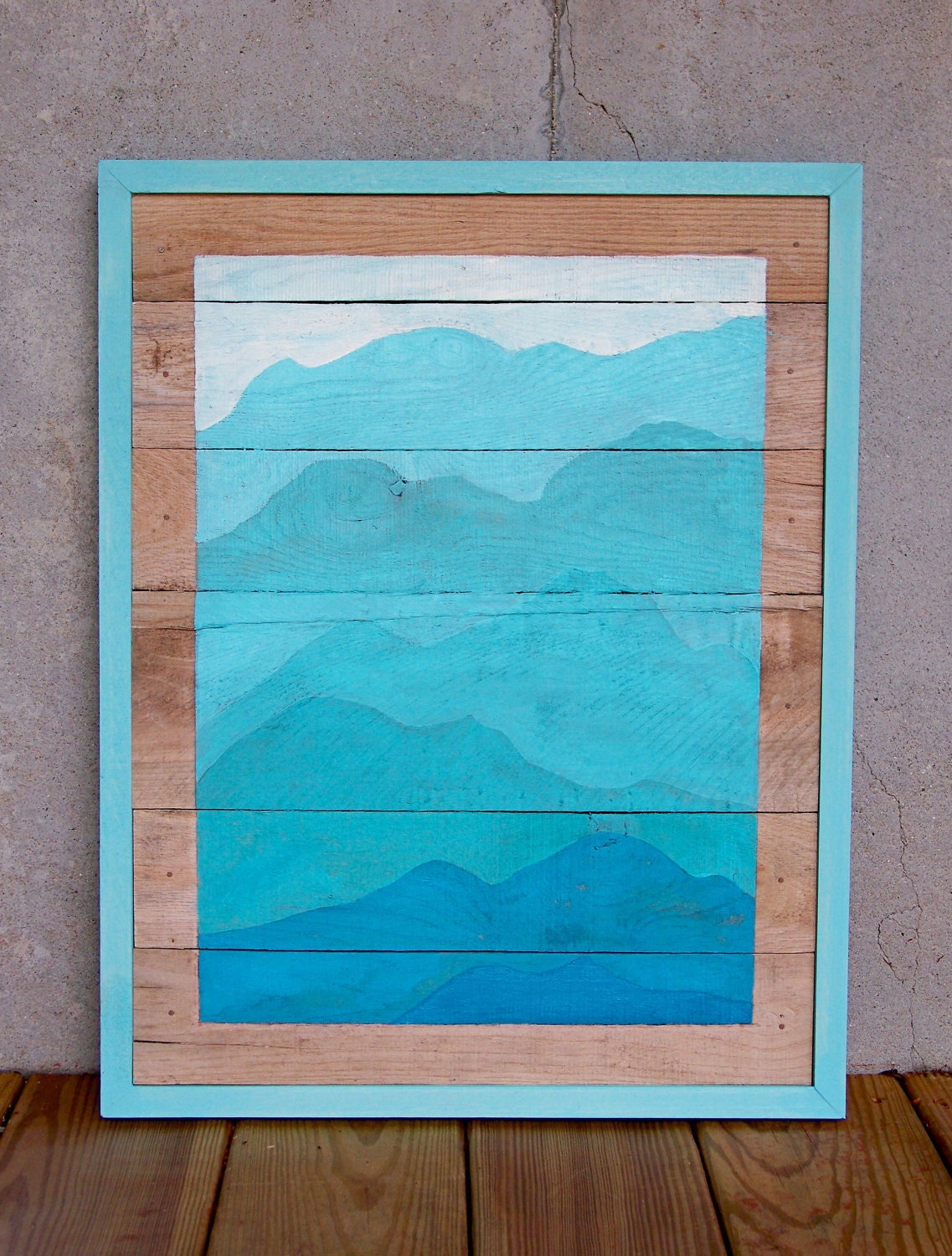 SALE - Reclaimed Wood Pallet Turquoise Mountain Painting