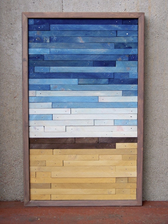 RESERVED FOR ERIN Reclaimed Wood Abstract Beach Original Painting