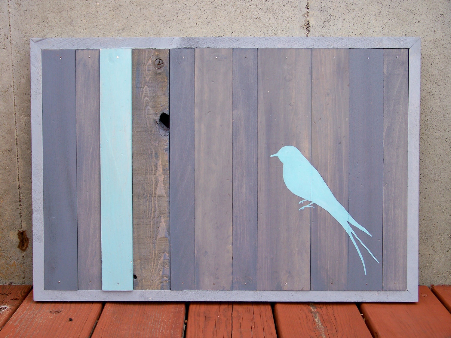 SALE - Reclaimed Wood - Bird Series - Original Painting (Turquoise and Gray)