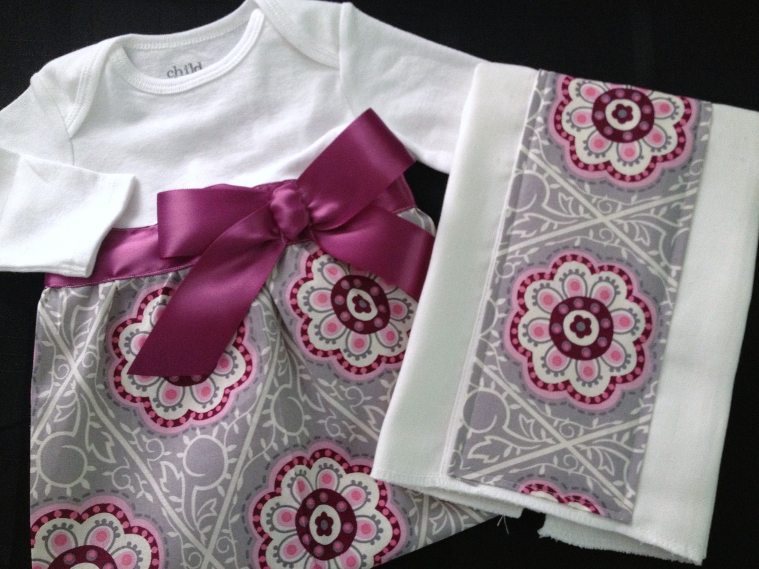 Baby Girl Gift Set - 2 Piece - Layette Gown with Burp Cloth