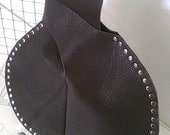Black Italian Leather Studded Purse Wristlet Clutch Bag Round Zen Mama Japanese Knot Bag Silver