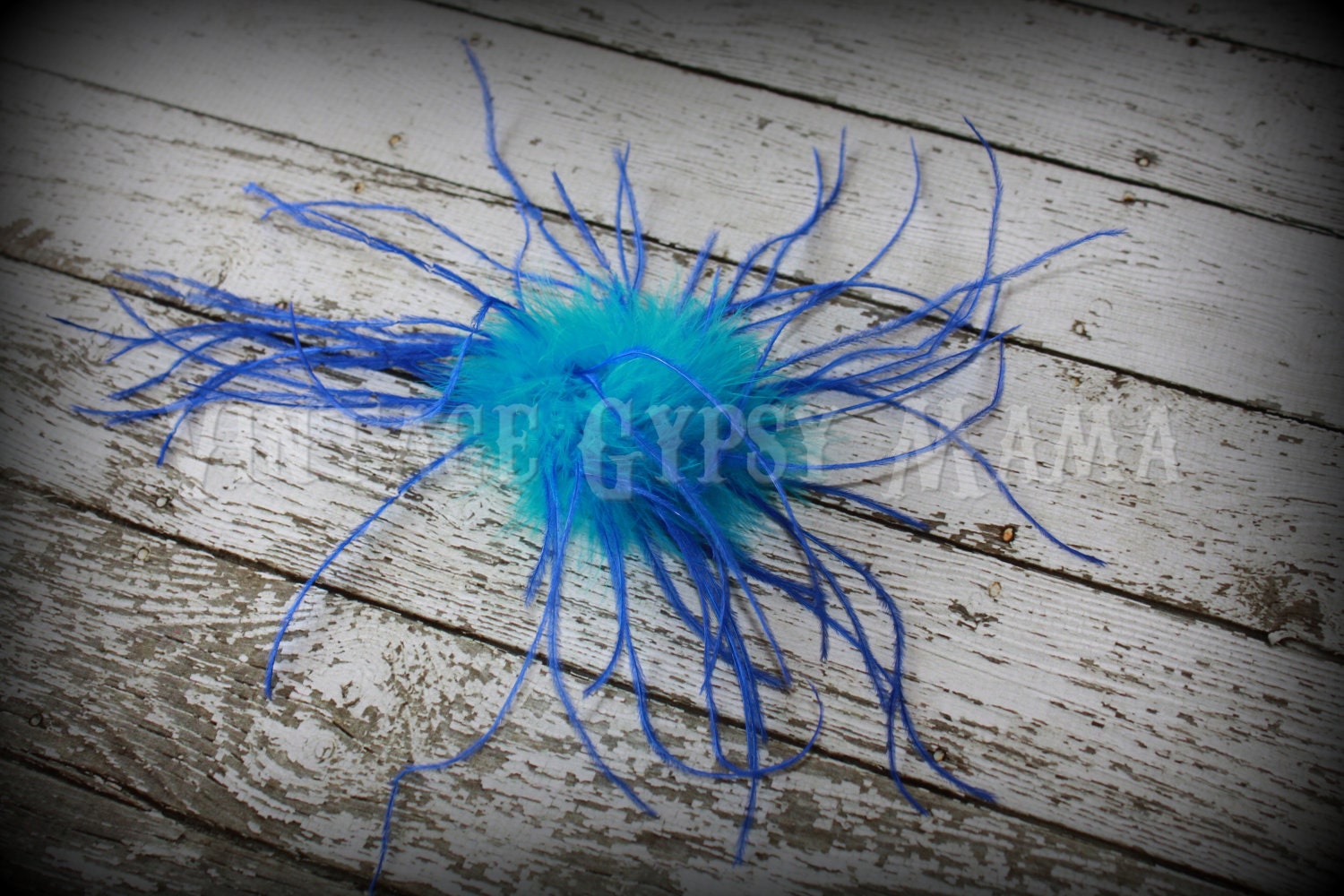 Peacock Purple and Turquoise Maribou Ostrich Puff Hair Clip Bow Birthday Wedding