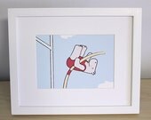 Sports Bedroom Decor - Pole Vault Hippo Baby Nursery Art - Olympics Kids Wall Art (5x7)