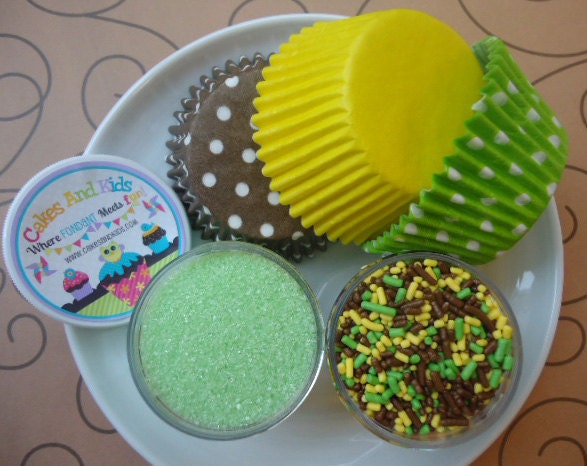 Going Bananas Cupcake Kit - Sprinkles, Sugar and Cupcake Liners - Brown, Yellow and Lime Green - SALE - SAVE 15%
