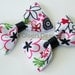 Pair of Sweet and Simple Black White Shocking Hot Pink and Green Flower Print Tuxedo Hairbows Clips Unique Design Print