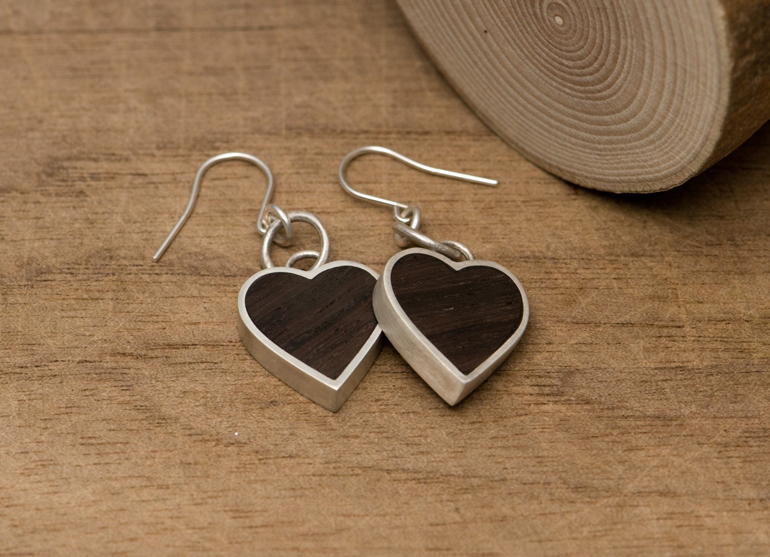 wooden heart earrings
