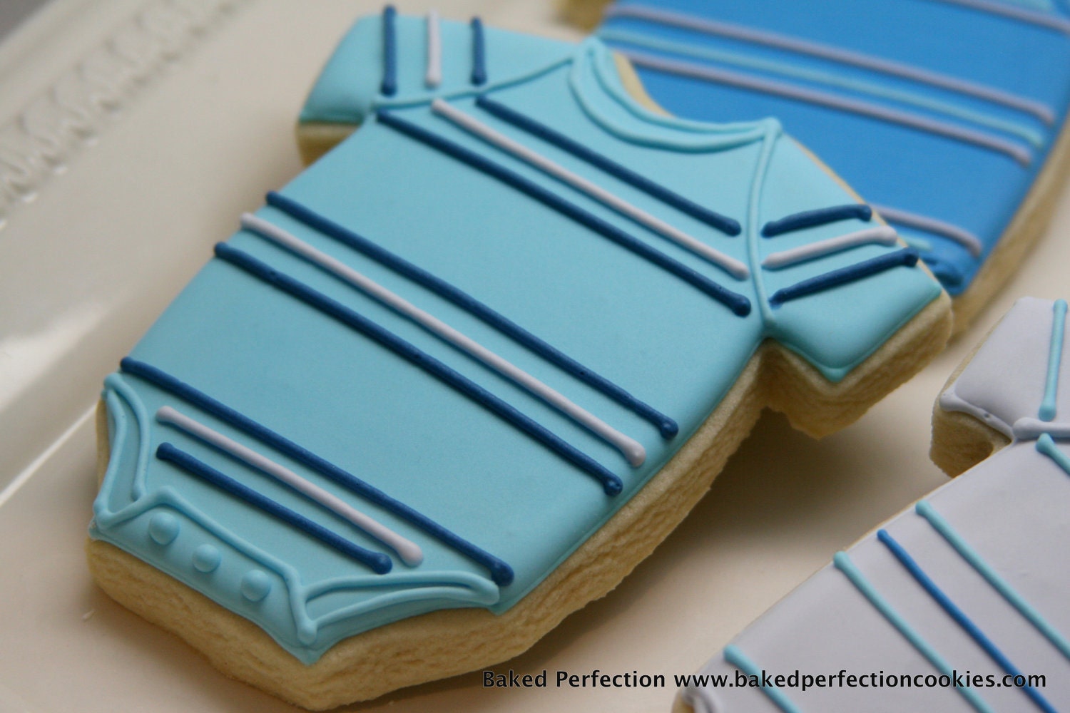 Baby Boy Blue Striped Onesie Cookies for Baby Shower, New Baby Gift, Birthday