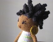 Crochet African Princess and the Pea Doll in Spring Colors Plush Dreads Locks Natural Black Hair Stuffed Toy Baby Girl Gift MADE TO ORDER