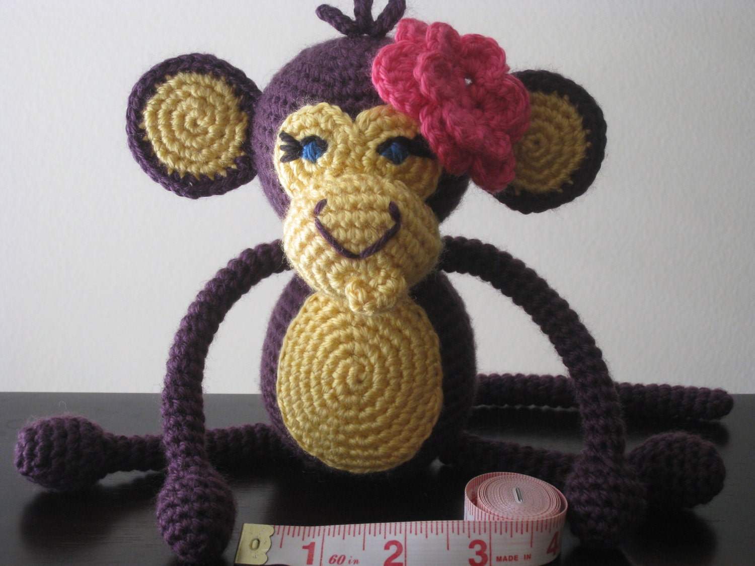 Girly Crochet Baby Monkey Vegan Purple Yellow Pink plush toy doll amigurumi stuffed animal kids children baby girl gift MADE TO ORDER