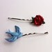 Blue Sparrow and Red Rose Bobby Pin Hair Clips-Women Accessories- Pinup Girl Accessories - Retro Hair Clips- Bobby Pins