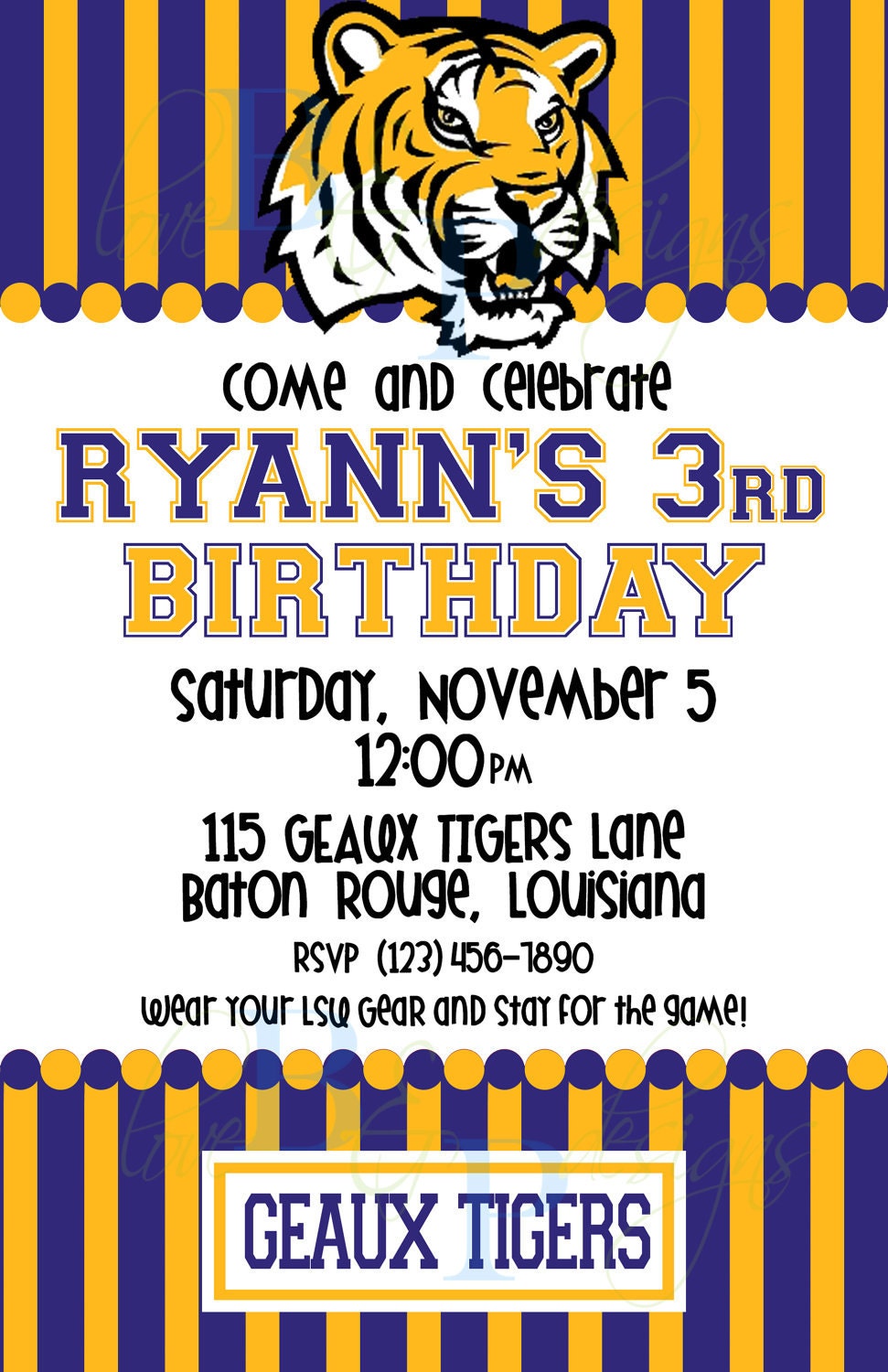 Louisana State University (Birthday, Tailgating, No. 1 Fan) - Any Occasion Invitation