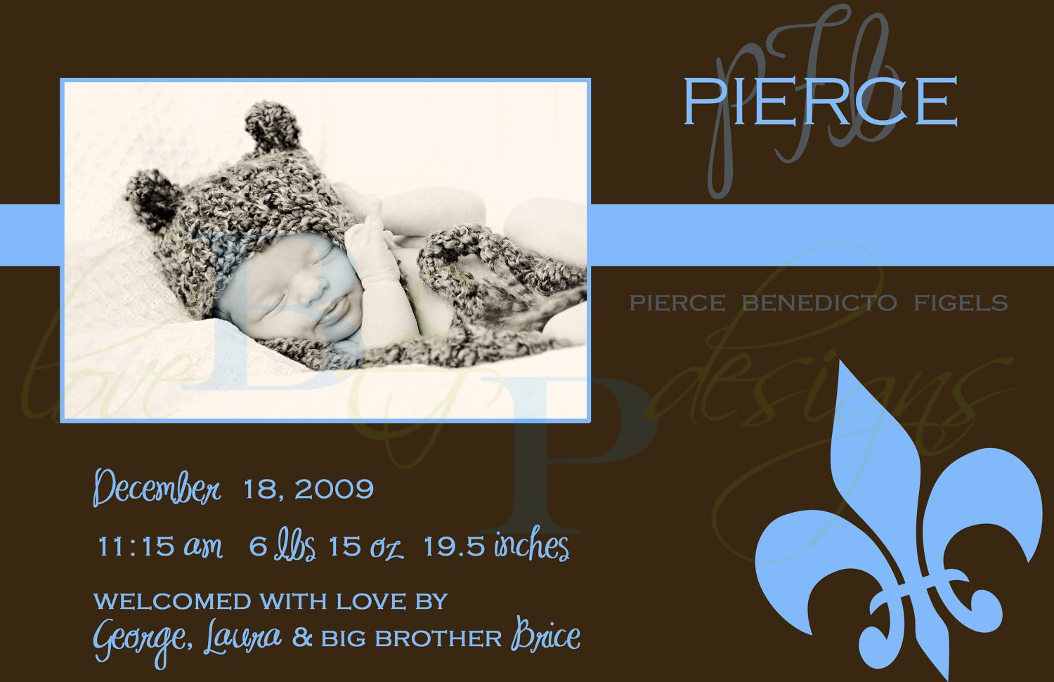 Fleur di Lis Baby Boy - Birth Announcement