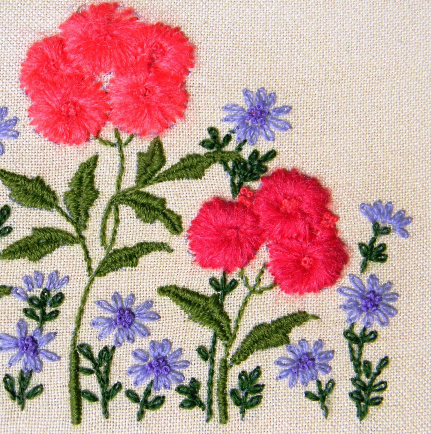 Vintage Crewel Embroidery in Frame - Floral - Pinks, Greens, and Blues