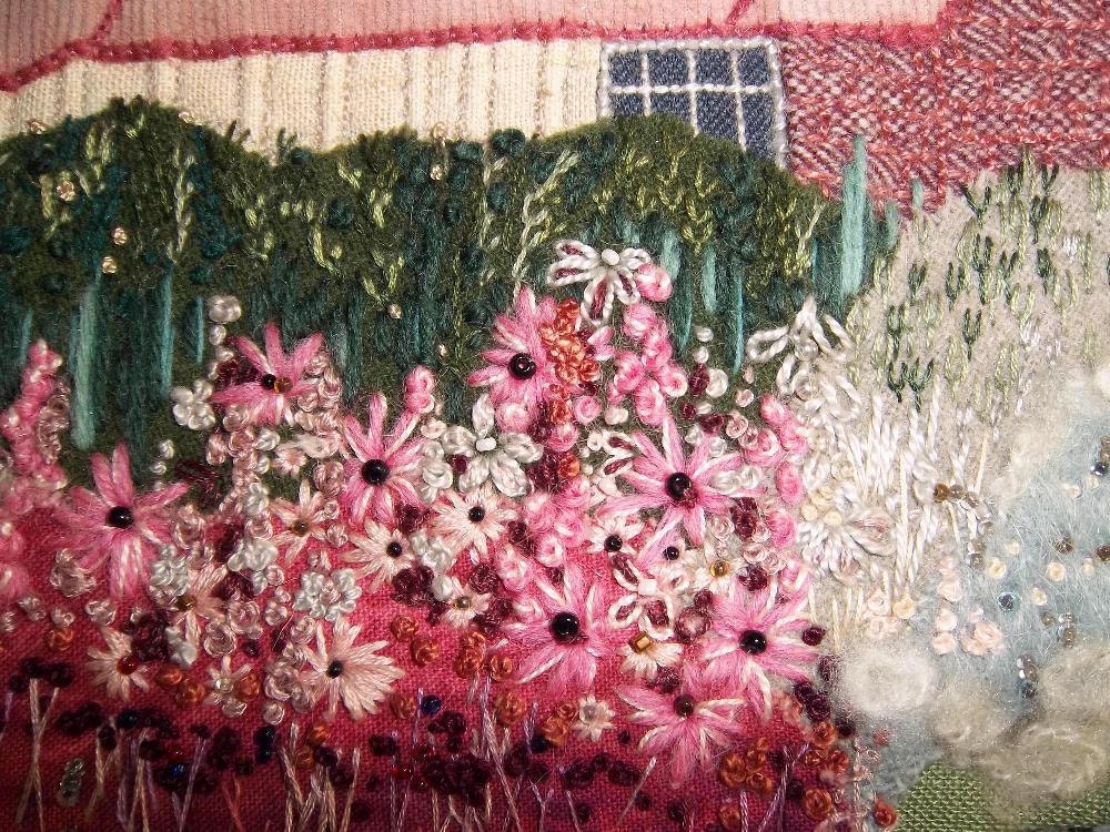 Vintage 1960s handmade wool and fabric country cottage needlework picture