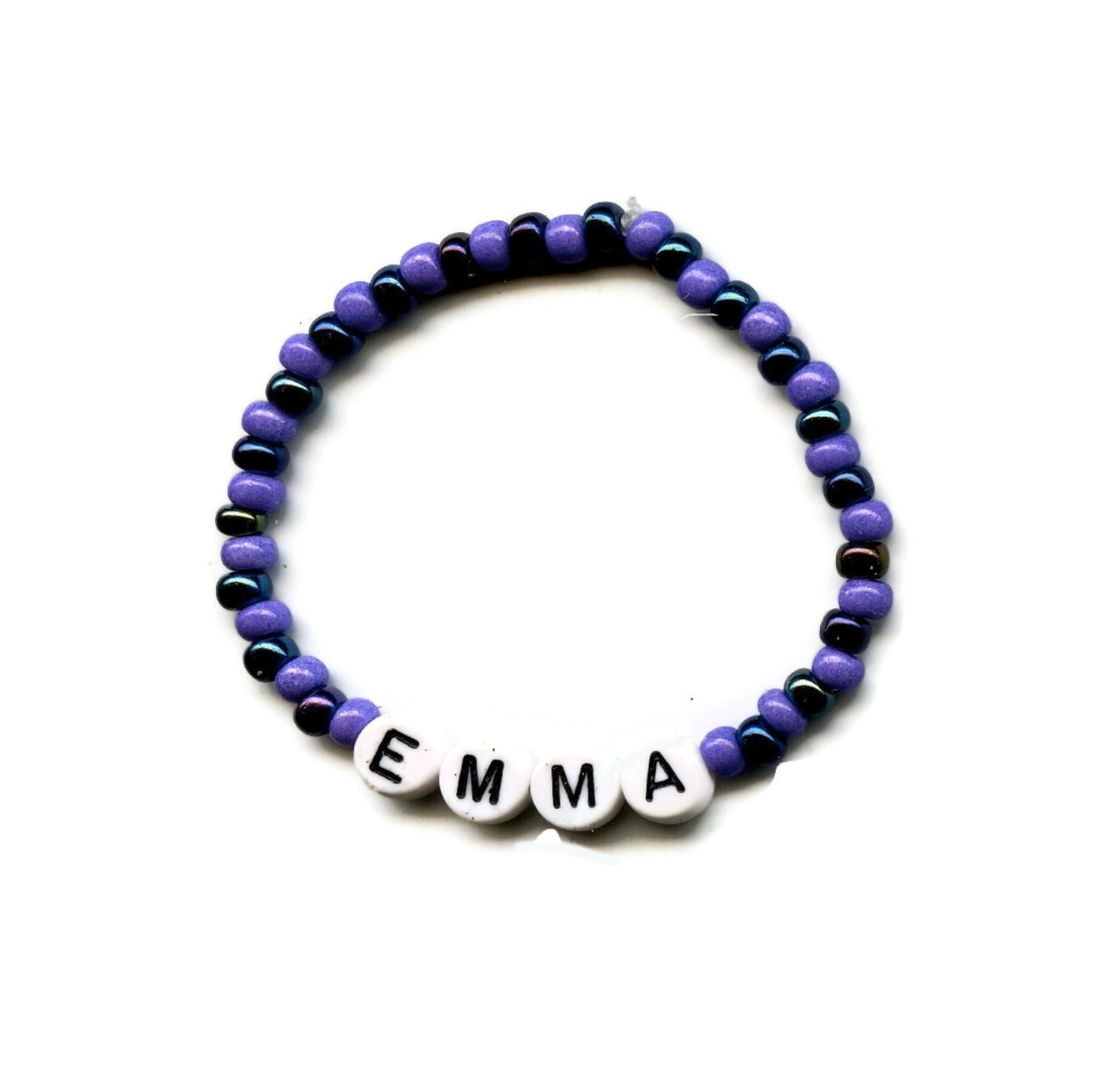 Purple and Black Name Bracelet, Personalized Children's Beaded Jewelry Sale 25% Off
