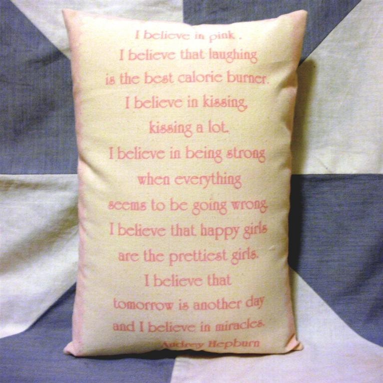 Audrey Hepburn Quote Believe In Pink  Vintage Retro Style Cushion Pillow