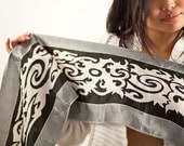 Spring Scarf In Silver, White and Black - Tribal Silk Scarf Hand Painted and Hand Dyed Batik - Summer Scarves for Women - Thin Scarf