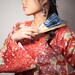 Maxi Dress Boho - Red Japanese Cotton Fabric with Gold Sakura Cherry Blossoms - Long Sleeve Maxi Dress - Women Plus Sizes Clothing