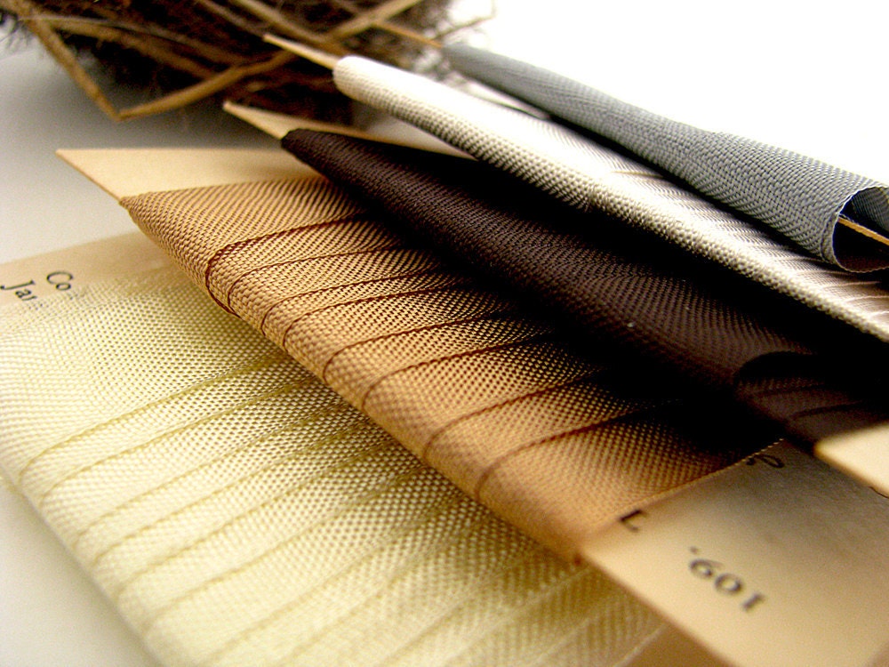 Neutral Collection Seam Binding with Vintage Flash Card - 15 yards - White, Cream, Grey, Brown and Kraft