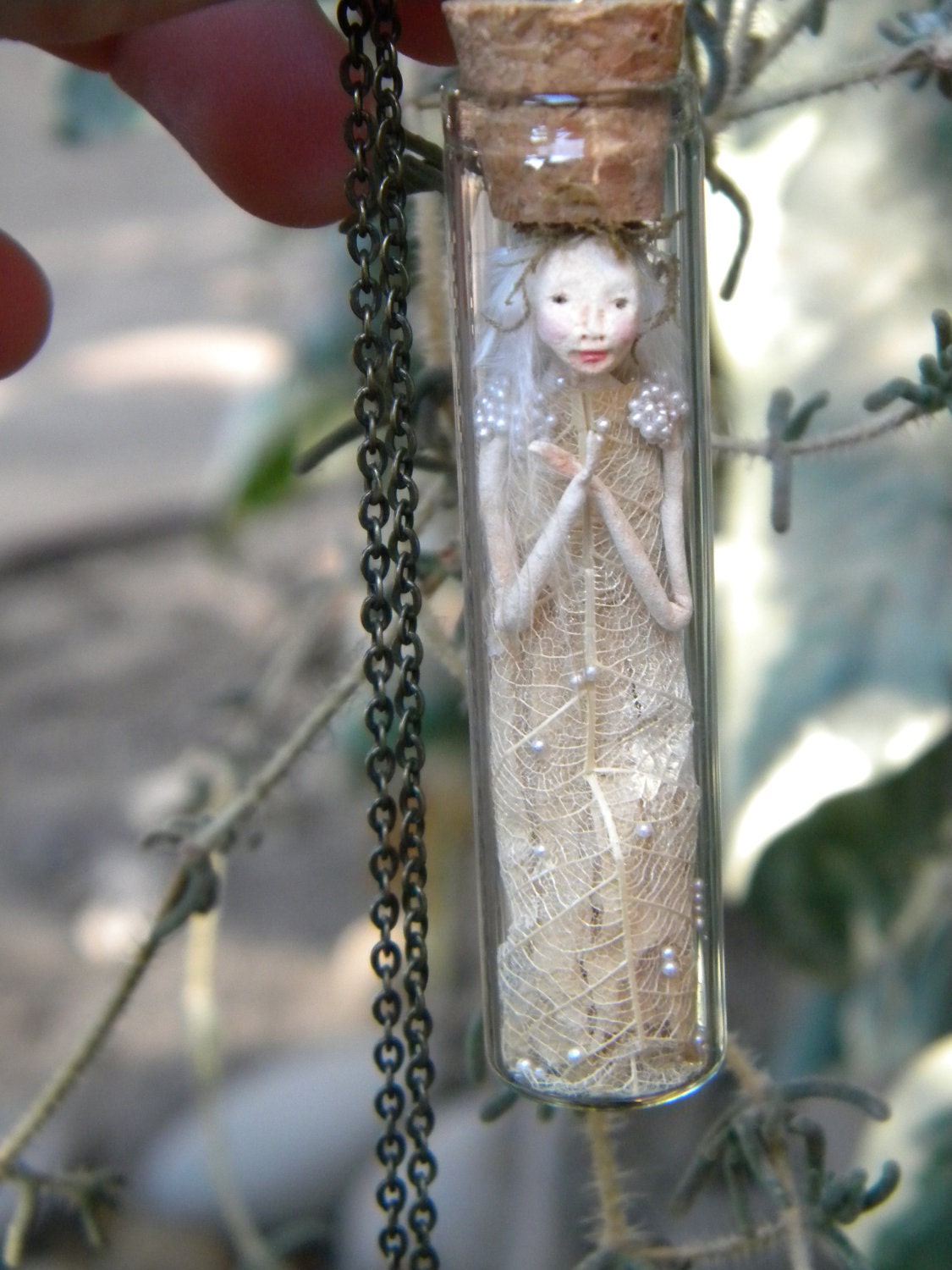 Lady of the Forest - Miniature captured Pixie Fairy in small glass bottle - Fantasy woodland spirits